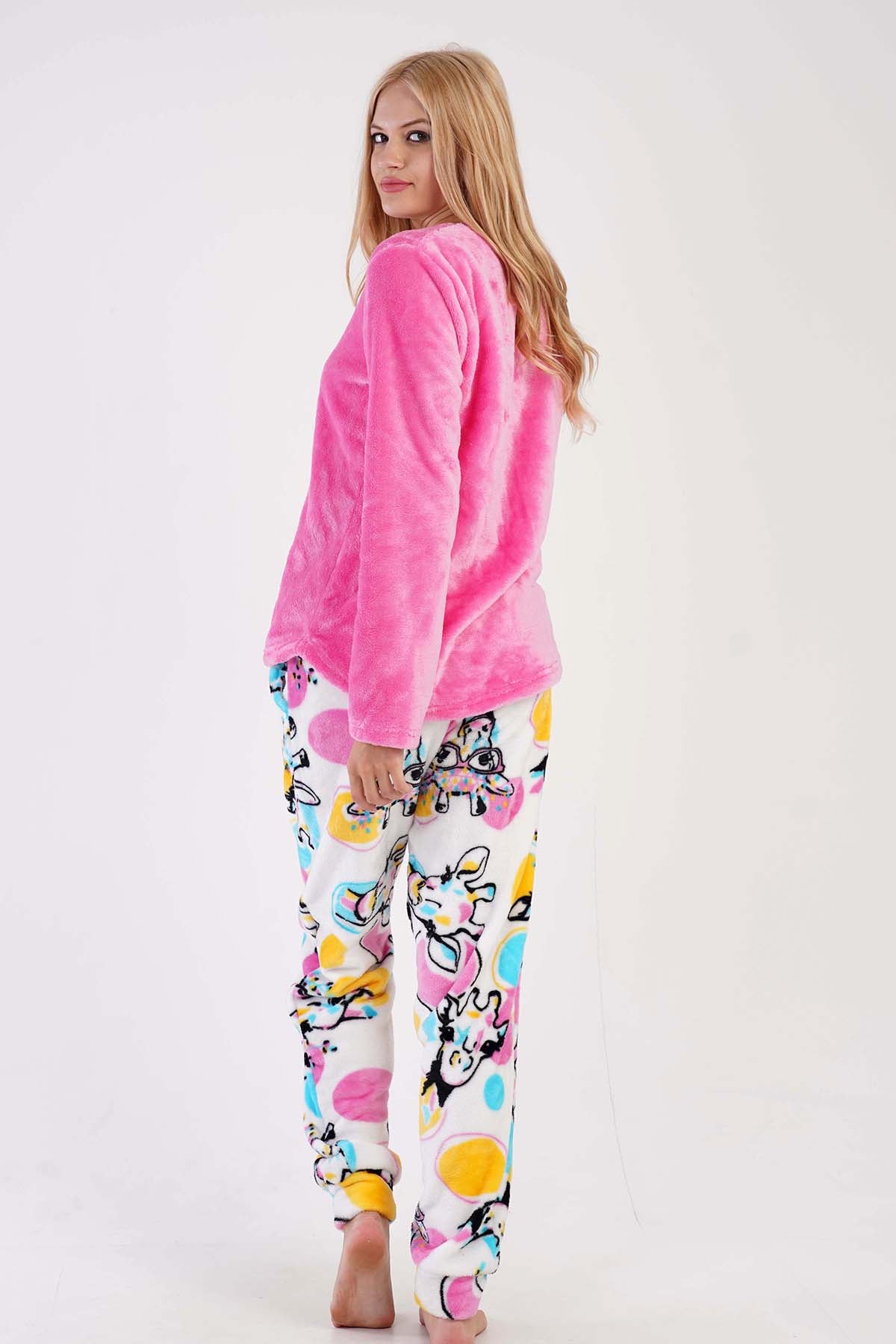 KADIN SOFT O YAKA UZUN KOL ETEGI OVAL MANSETLI CEPLI PIJAMA TAKIM 303085