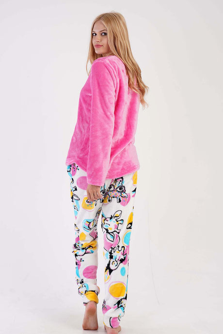 KADIN SOFT O YAKA UZUN KOL ETEGI OVAL MANSETLI CEPLI PIJAMA TAKIM 303085