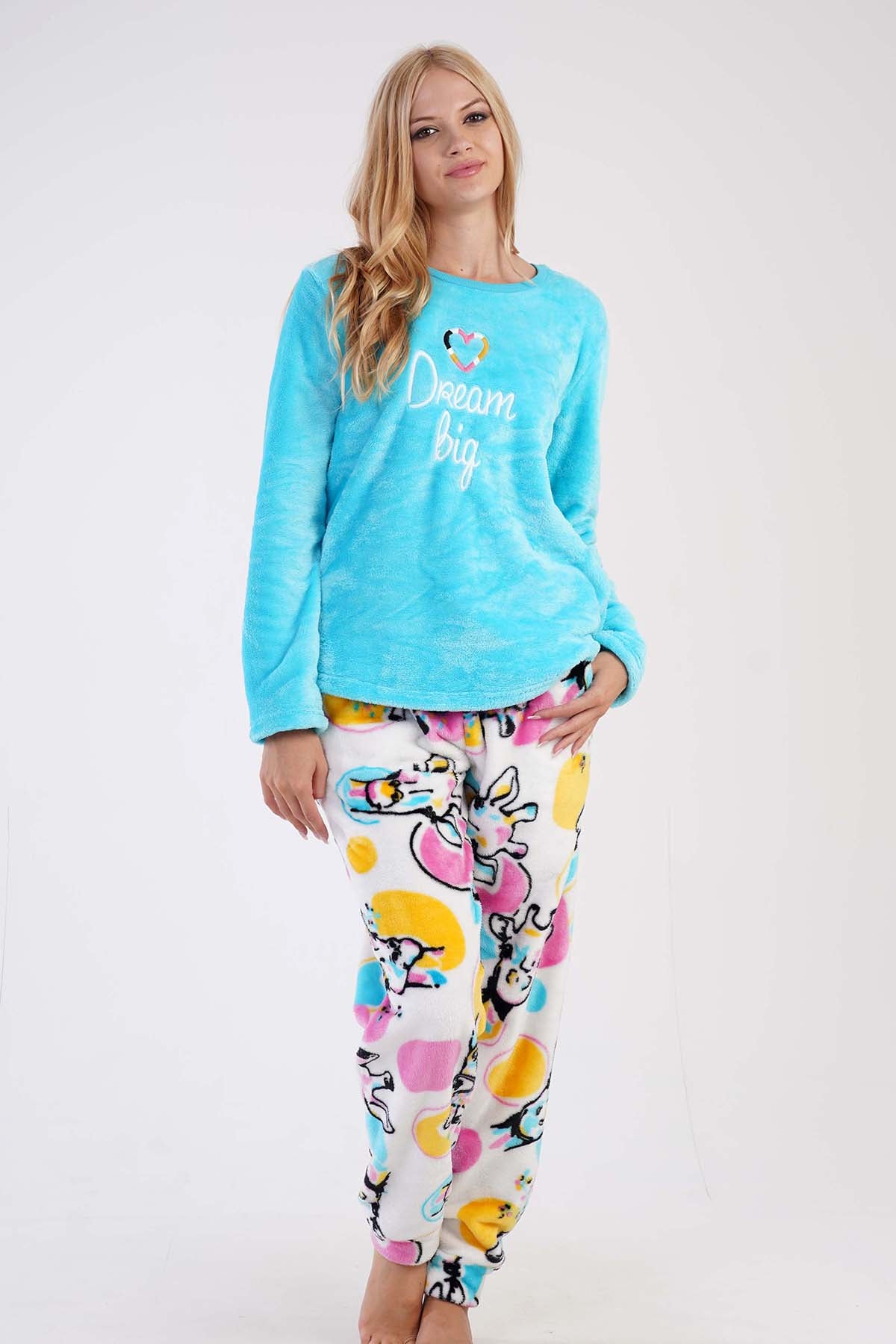 KADIN SOFT O YAKA UZUN KOL ETEGI OVAL MANSETLI CEPLI PIJAMA TAKIM 303085