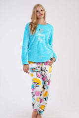 KADIN SOFT O YAKA UZUN KOL ETEGI OVAL MANSETLI CEPLI PIJAMA TAKIM 303085
