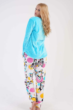 KADIN SOFT O YAKA UZUN KOL ETEGI OVAL MANSETLI CEPLI PIJAMA TAKIM 303085