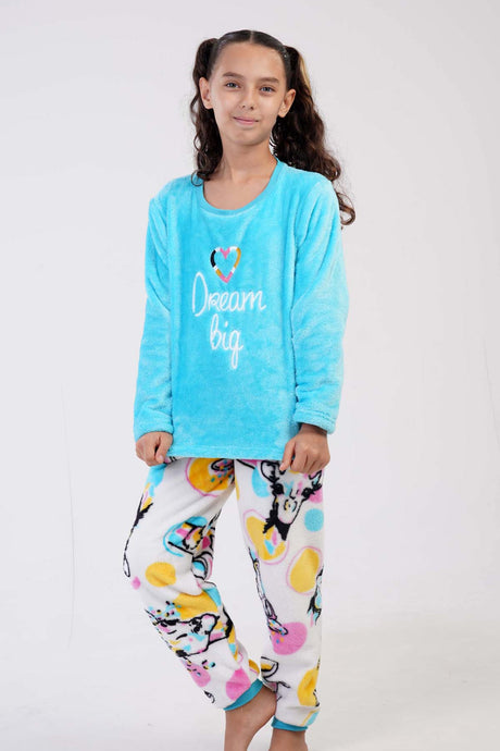 KIZ COCUK SOFT O YAKA UZUN KOL ETEGI OVAL MANSETLI PIJAMA TAKIM(7-8/13-14)