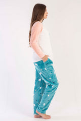 KADIN SOFT O YAKA REGLAN UZUN KOL ETEGI OVAL CEPLI PIJAMA TAKIM 303090