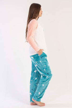 KADIN SOFT O YAKA REGLAN UZUN KOL ETEGI OVAL CEPLI PIJAMA TAKIM 303090