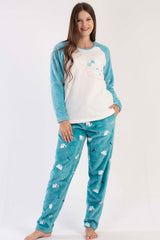 KADIN SOFT O YAKA REGLAN UZUN KOL ETEGI OVAL CEPLI PIJAMA TAKIM 303090