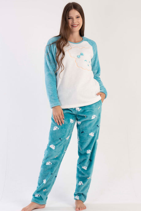 KADIN SOFT O YAKA REGLAN UZUN KOL ETEGI OVAL CEPLI PIJAMA TAKIM 303090
