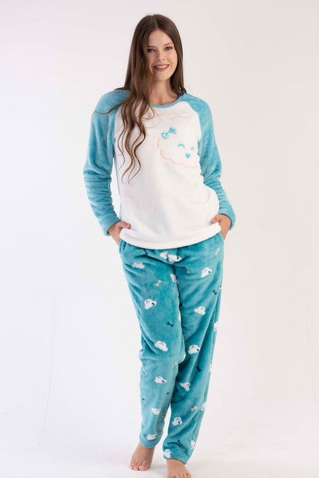 KADIN SOFT O YAKA REGLAN UZUN KOL ETEGI OVAL CEPLI PIJAMA TAKIM 303090