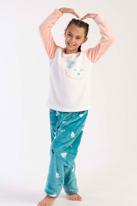 KIZ COCUK SOFT O YAKA REGLAN UZUN KOL ETEGI OVAL PIJAMA TAKIM( 7-8/13-14)