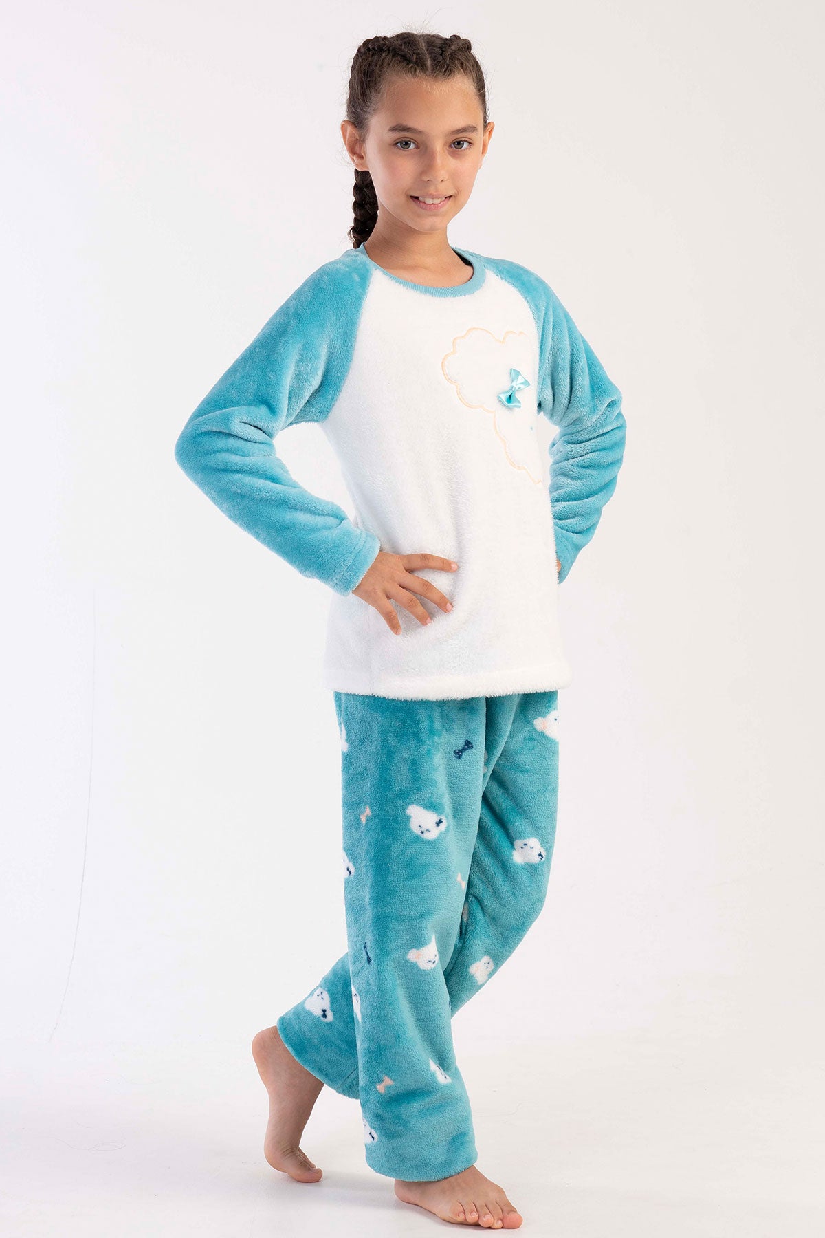 KIZ COCUK SOFT O YAKA REGLAN UZUN KOL ETEGI OVAL PIJAMA TAKIM( 7-8/13-14) 303091