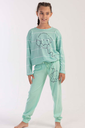 KIZ COCUK P.SUPREM O YAKA UZUN KOL BELI BUZGULU MANSETLI PIJAMA TAKIM(9-10/15-16)