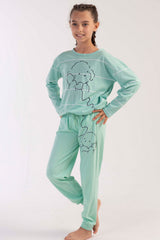 KIZ COCUK P.SUPREM O YAKA UZUN KOL BELI BUZGULU MANSETLI PIJAMA TAKIM(9-10/15-16)