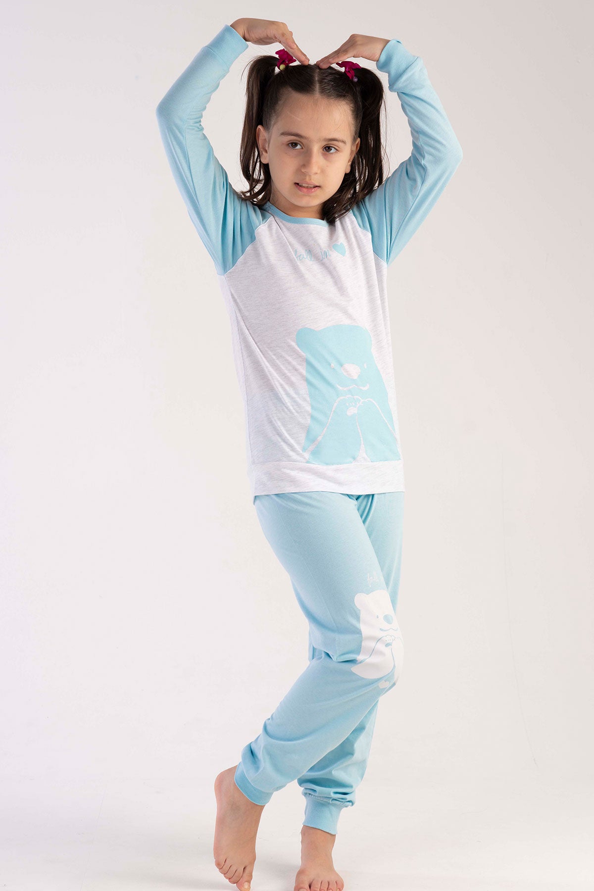 KIZ COCUK P.SUPREM O YAKA REGLAN UZUN KOL MANSETLI PIJAMA TAKIM(11-12/15-16)