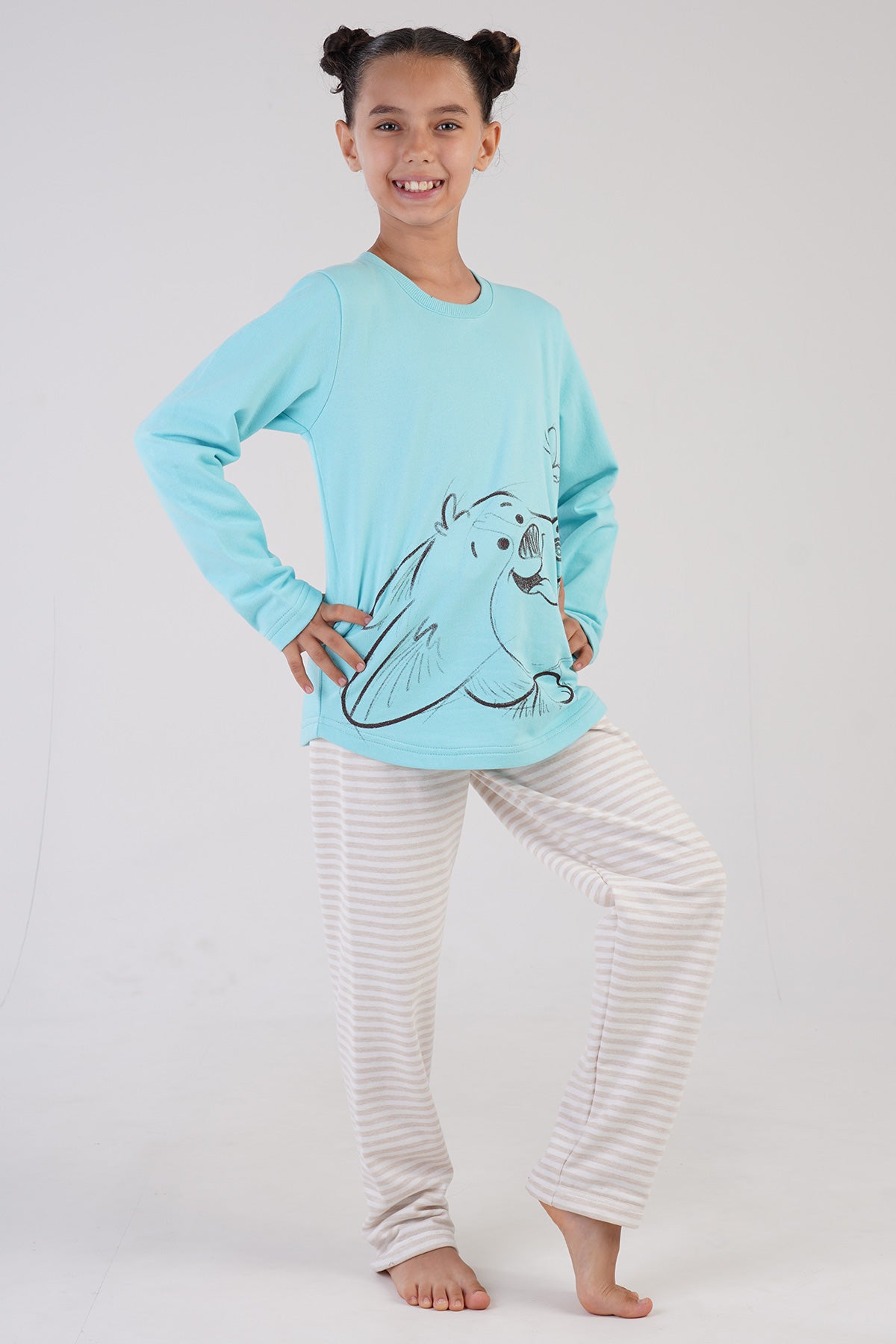 KIZ COCUK 2IPLIK O YAKA UZUN KOL ETEGI OVAL PIJAMA TAKIM(7-8/13-14) 303231