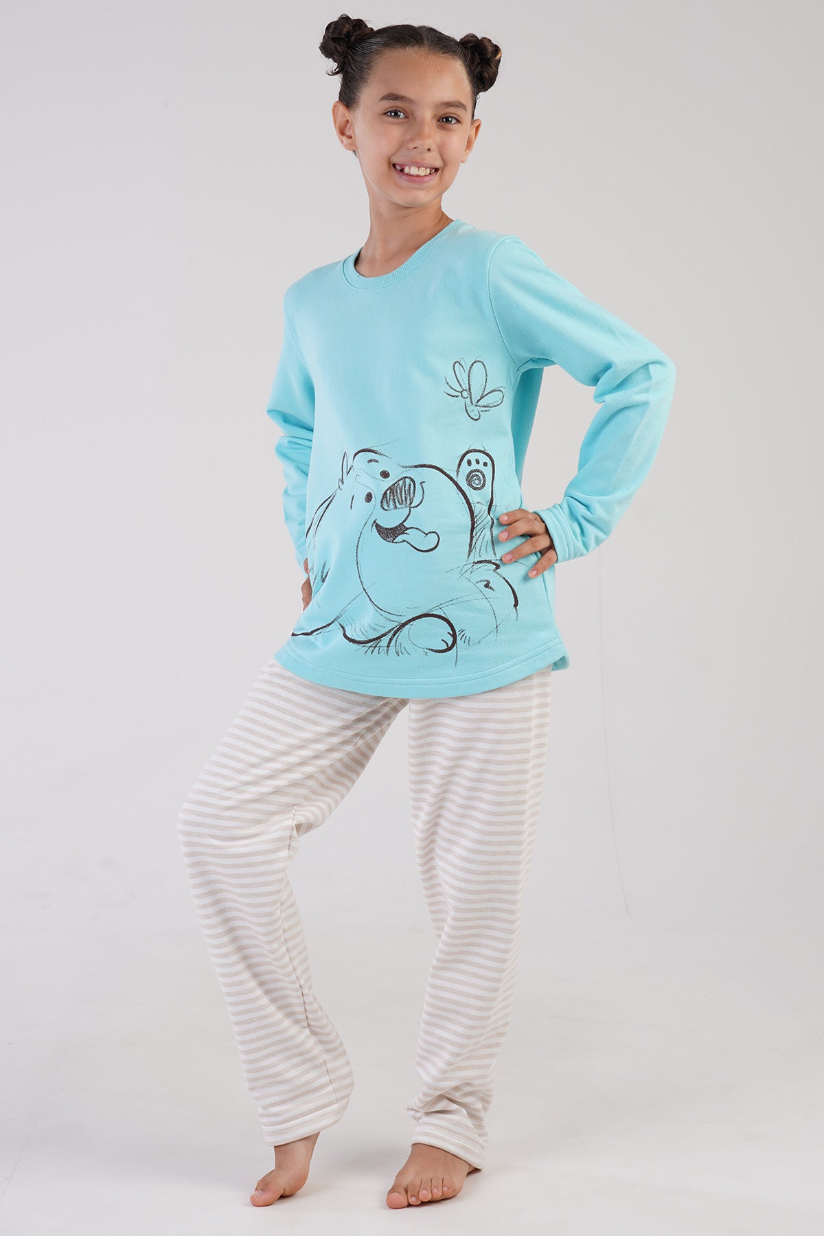 KIZ COCUK 2IPLIK O YAKA UZUN KOL ETEGI OVAL PIJAMA TAKIM(7-8/13-14) 303231