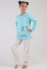 KIZ COCUK 2IPLIK O YAKA UZUN KOL ETEGI OVAL PIJAMA TAKIM(7-8/13-14) 303231
