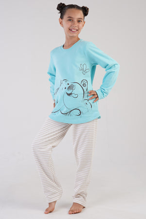 KIZ COCUK 2IPLIK O YAKA UZUN KOL ETEGI OVAL PIJAMA TAKIM(7-8/13-14) 303231