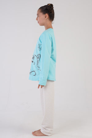 KIZ COCUK 2IPLIK O YAKA UZUN KOL ETEGI OVAL PIJAMA TAKIM(7-8/13-14) 303231