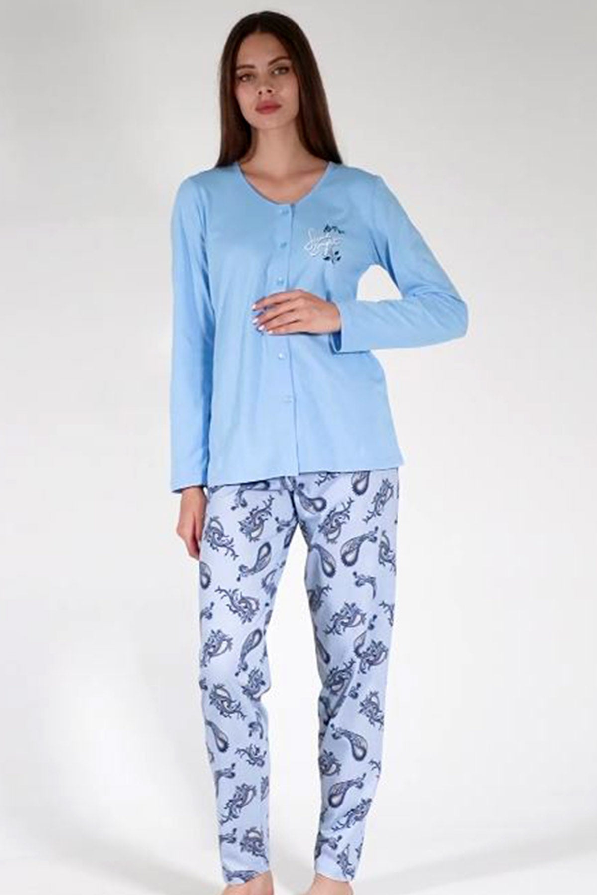 KADIN SUPREM TAMAMI DUGMELI UZUN KOL PIJAMA TAKIM