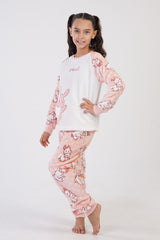 KIZ COCUK SOFT O YAKA REGLAN UZUN KOL ETEGI OVAL MANSETLI PIJAMA TAKIM(7-8/13-14) 304029