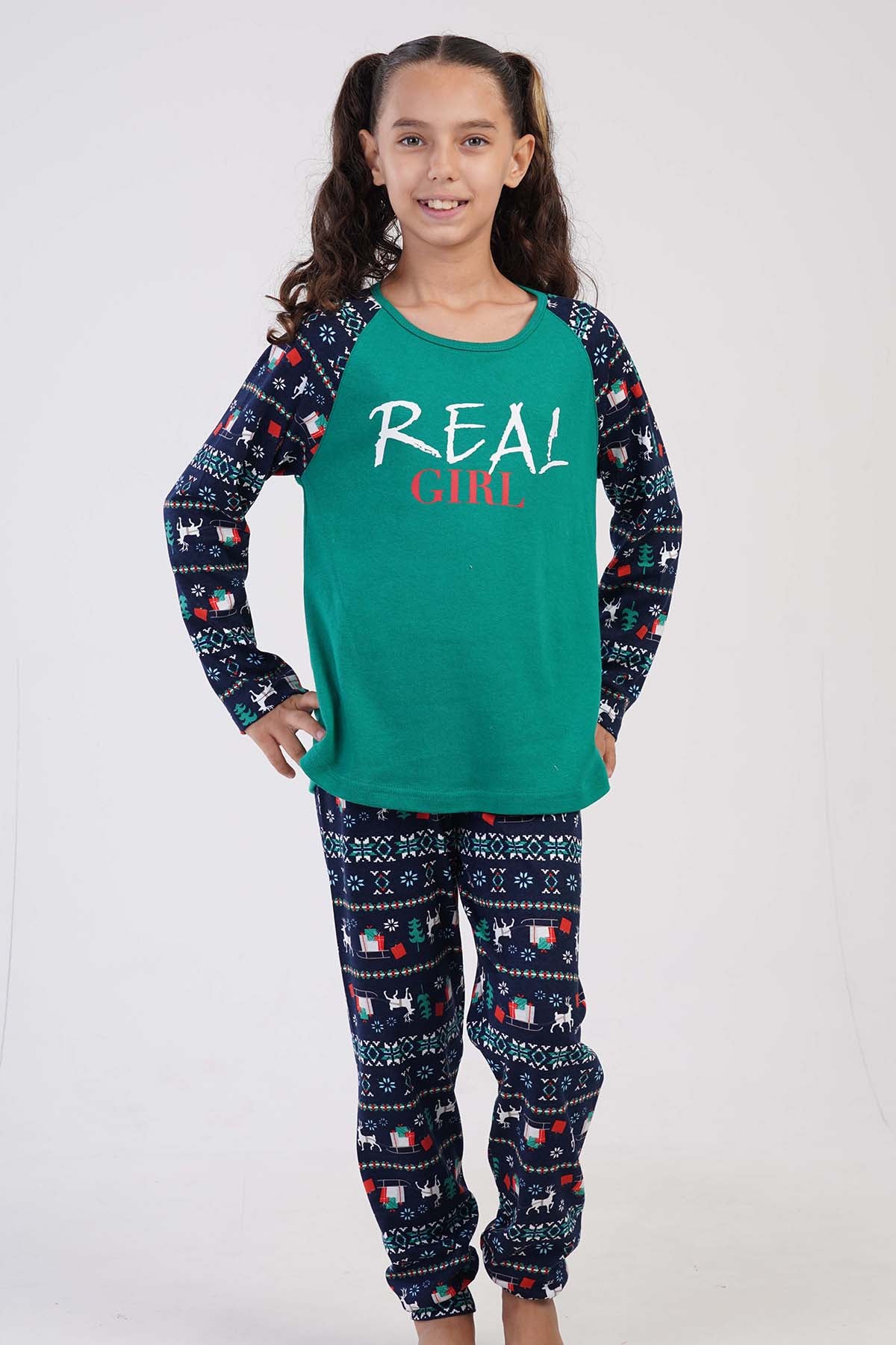 KIZ COCUK O.INTERLOK O YAKA REGLAN UZUN KOL ETEGI OVAL MANSETLI PIJAMA TAKIM(9-10/15-16)