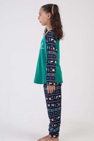 KIZ COCUK O.INTERLOK O YAKA REGLAN UZUN KOL ETEGI OVAL MANSETLI PIJAMA TAKIM(9-10/15-16)
