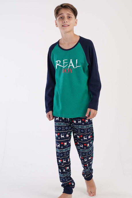 ERKEK COCUK O.INTERLOK O YAKA REGLAN UZUN KOL MANSETLI PIJAMA TAKIM(9-10/15-16) 304132