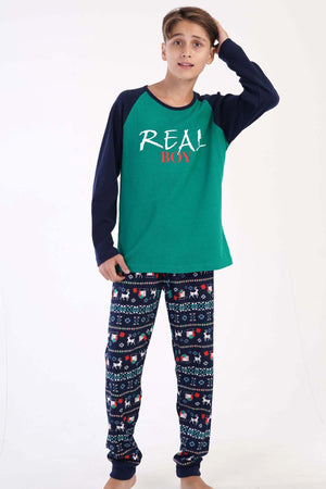 ERKEK COCUK O.INTERLOK O YAKA REGLAN UZUN KOL MANSETLI PIJAMA TAKIM(9-10/15-16) 304132