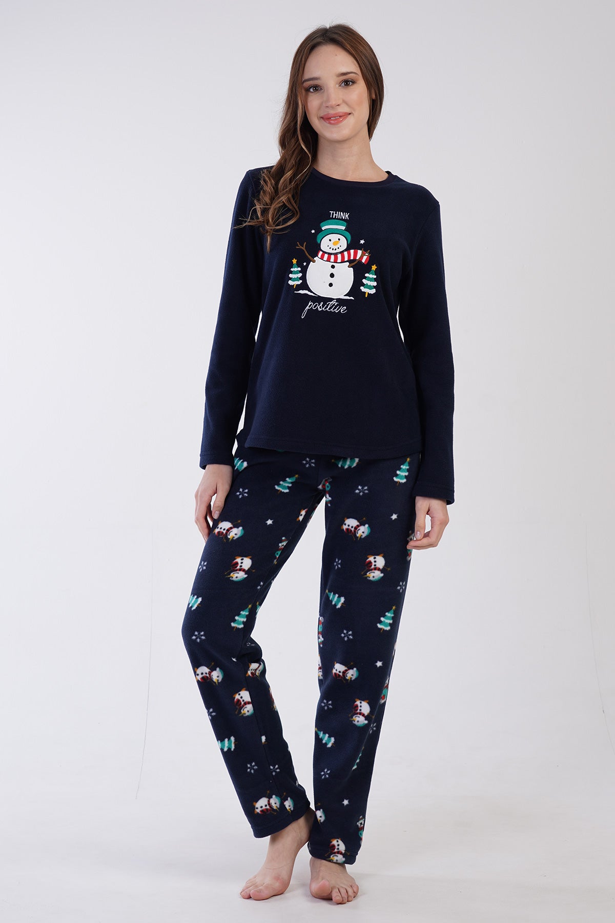 KADIN POLAR O YAKA UZUN KOL ETEGI OVAL CEPLI PIJAMA TAKIM 305001