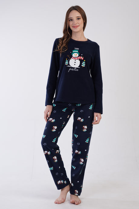 KADIN POLAR O YAKA UZUN KOL ETEGI OVAL CEPLI PIJAMA TAKIM 305001