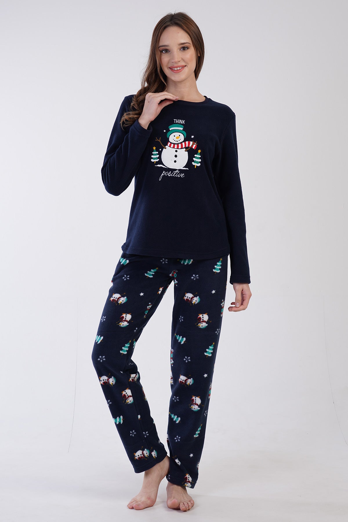 KADIN POLAR O YAKA UZUN KOL ETEGI OVAL CEPLI PIJAMA TAKIM 305001