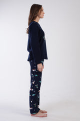 KADIN POLAR O YAKA UZUN KOL ETEGI OVAL CEPLI PIJAMA TAKIM 305001