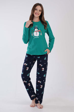 KADIN POLAR O YAKA UZUN KOL ETEGI OVAL CEPLI PIJAMA TAKIM 305001