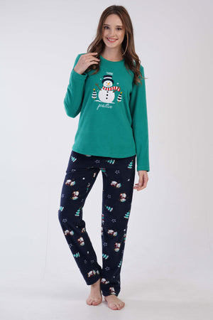KADIN POLAR O YAKA UZUN KOL ETEGI OVAL CEPLI PIJAMA TAKIM