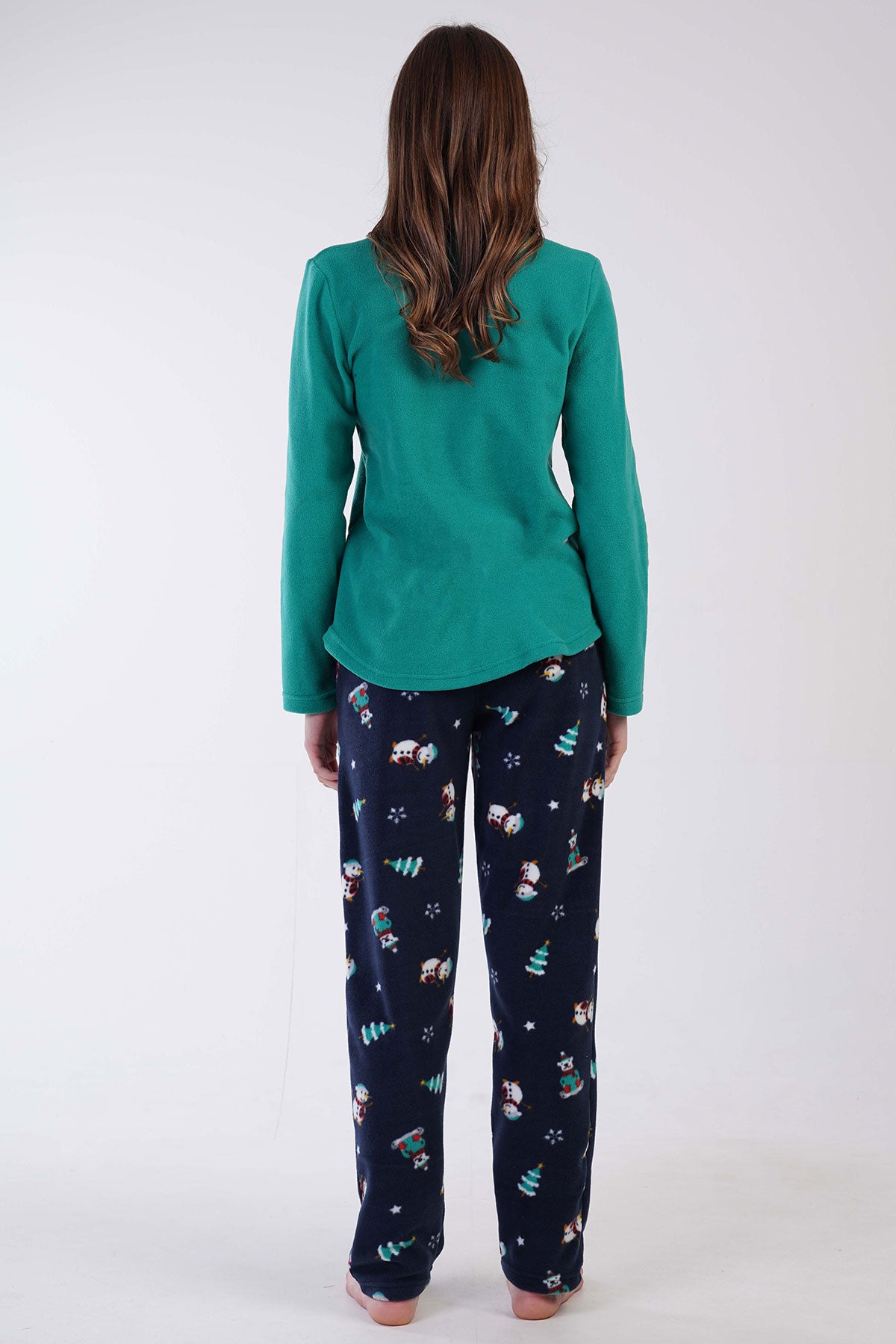KADIN POLAR O YAKA UZUN KOL ETEGI OVAL CEPLI PIJAMA TAKIM