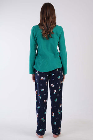 KADIN POLAR O YAKA UZUN KOL ETEGI OVAL CEPLI PIJAMA TAKIM