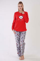 KADIN POLAR O YAKA UZUN KOL ETEGI OVAL CEPLI PIJAMA TAKIM 305003