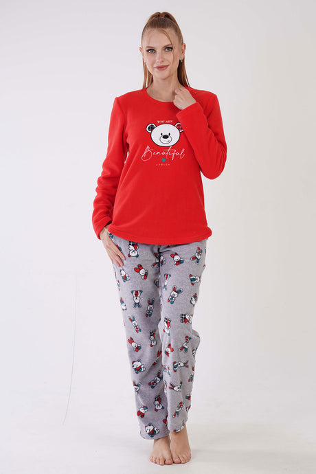 KADIN POLAR O YAKA UZUN KOL ETEGI OVAL CEPLI PIJAMA TAKIM 305003