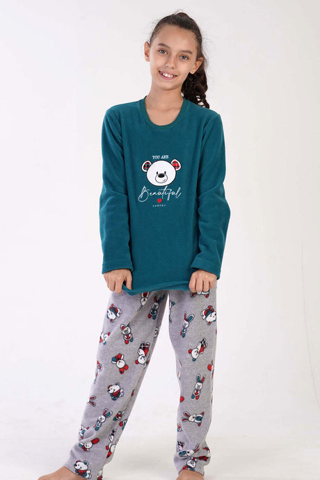 KIZ COCUK POLAR O YAKA UZUN KOL ETEGI OVAL PIJAMA TAKIM(9-10/15-16) 305004