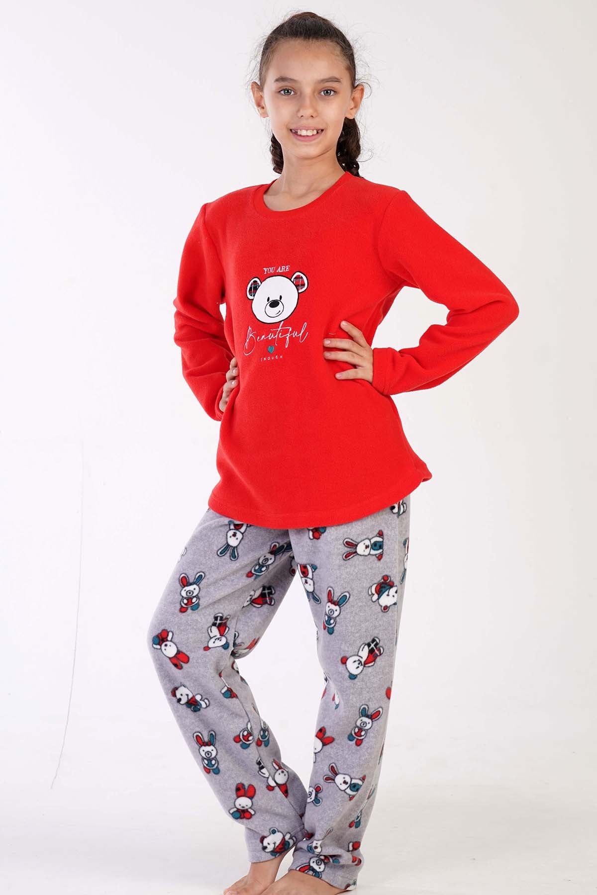 KIZ COCUK POLAR O YAKA UZUN KOL ETEGI OVAL PIJAMA TAKIM(9-10/15-16) 305004