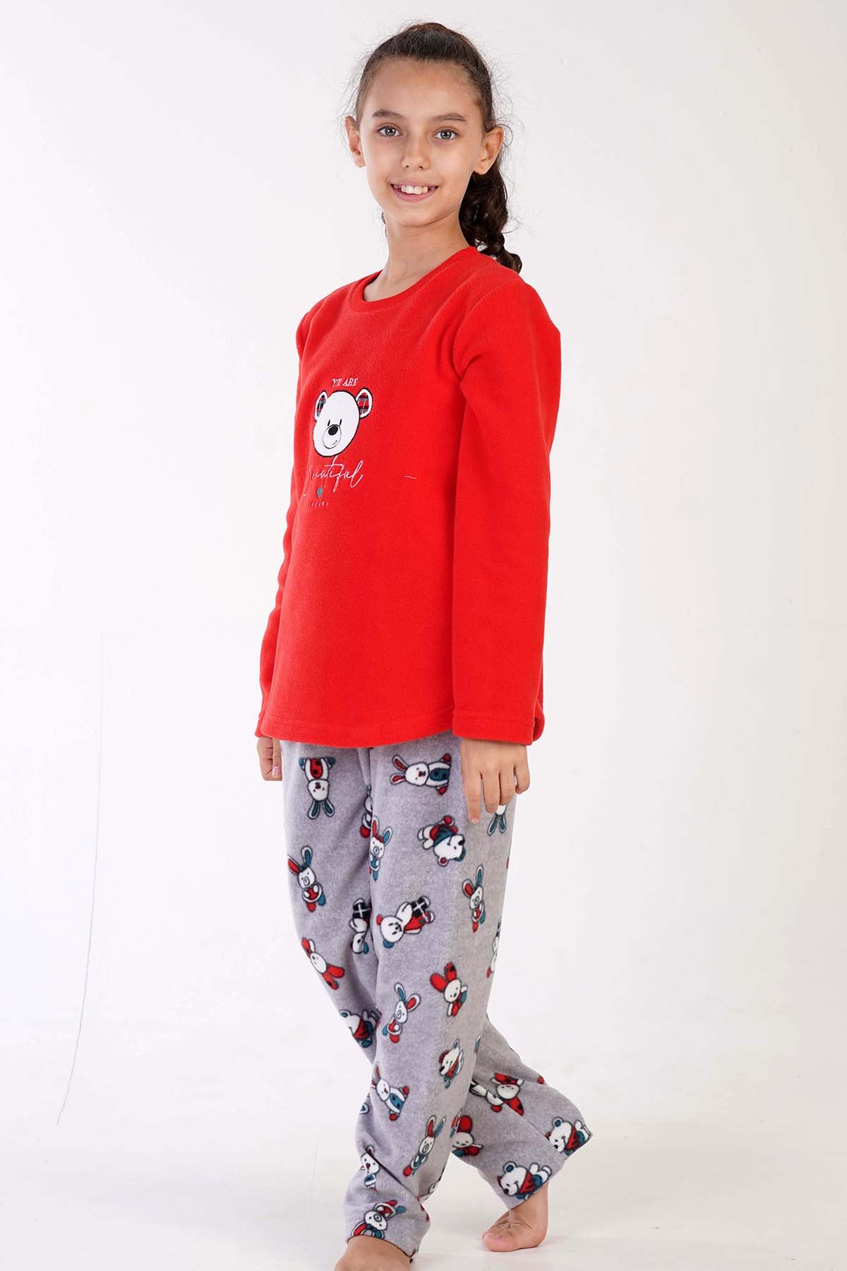 KIZ COCUK POLAR O YAKA UZUN KOL ETEGI OVAL PIJAMA TAKIM(9-10/15-16) 305004