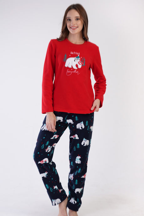 KADIN POLAR O YAKA UZUN KOL ETEGI OVAL CEPLI PIJAMA TAKIM 305007