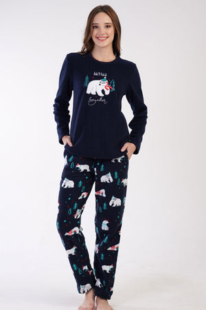 KADIN POLAR O YAKA UZUN KOL ETEGI OVAL CEPLI PIJAMA TAKIM 305007