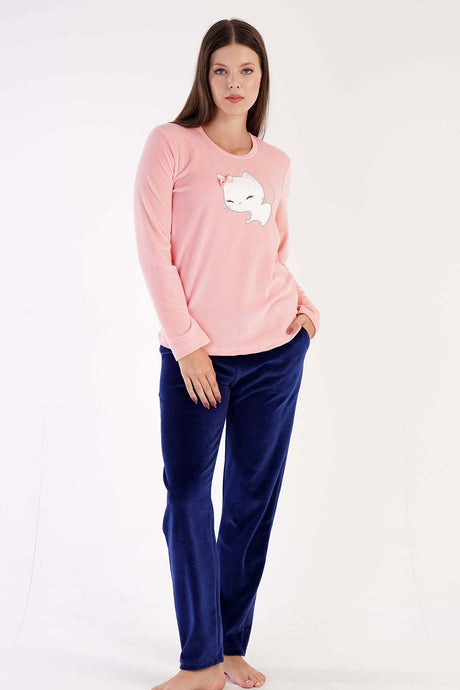 KADIN KADIFE O YAKA UZUN KOL ETEGI OVAL CEPLI PIJAMA TAKIM 306002