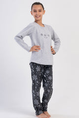 KIZ COCUK 2IPLIK MANSETLI O YAKA UZUN KOL ETEGI OVAL PIJAMA TAKIM(7-8/13-14)