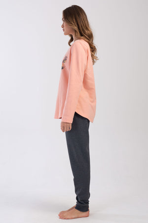KADIN 2IPLIK XXL O YAKA UZUN KOL ETEGI OVAL MANSETLI PIJAMA TAKIM