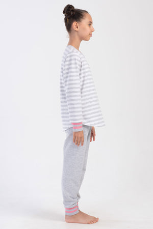 KIZ COCUK 2IPLIK O YAKA UZUN KOL ETEGI OVAL MANSETLI PIJAMA TAKIM(9-10/15-16)