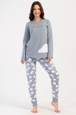 KADIN 2IPLIK O YAKA UZUN KOL ETEGI OVAL MANSETLI PIJAMA TAKIM 403035