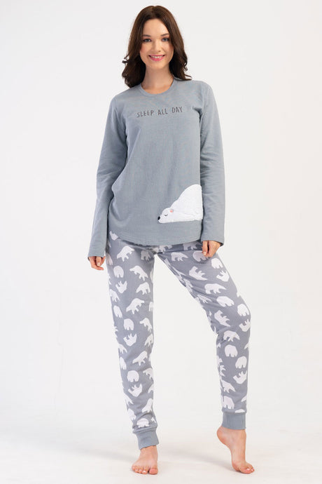 KADIN 2IPLIK O YAKA UZUN KOL ETEGI OVAL MANSETLI PIJAMA TAKIM 403035