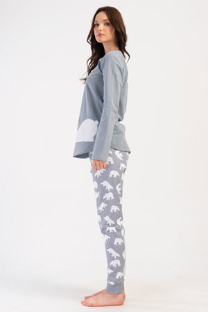 KADIN 2IPLIK O YAKA UZUN KOL ETEGI OVAL MANSETLI PIJAMA TAKIM 403035