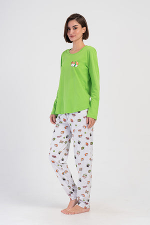 KADIN P.SUPREM O YAKA UZUN KOL ETEGI OVAL PIJAMA TAKIM 405238